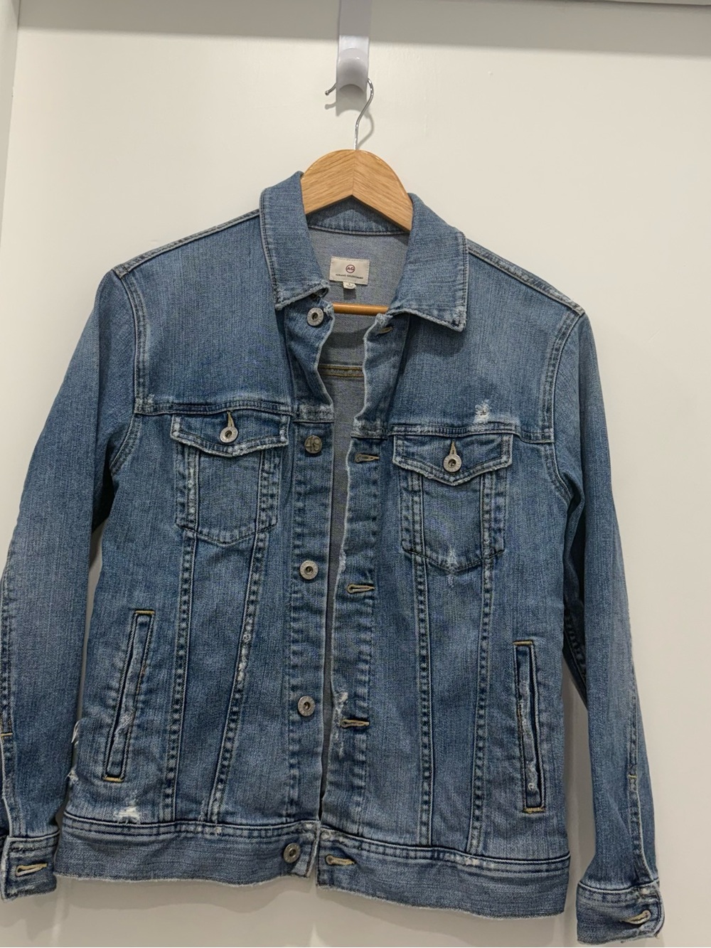 AG Adriano Goldschmied Denim Jacket Women’s S Blue Distressed Trucker
